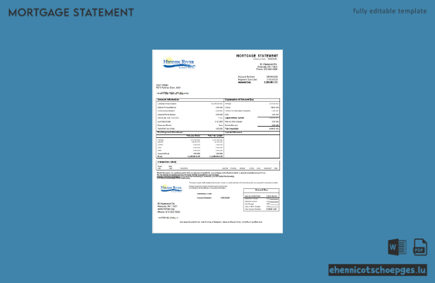 USA Pennsylvania Hidden River Credit Union Hypothekenabrechnung in Word- und PDF-Formaten – Beispielvorschau
